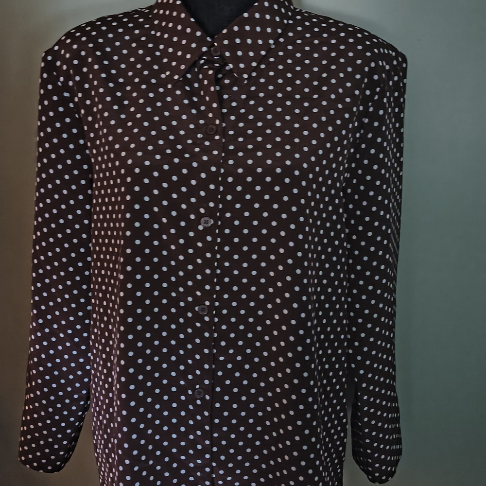Susan Graver Black and White Polka Dot Blouse - Picture 3 of 9